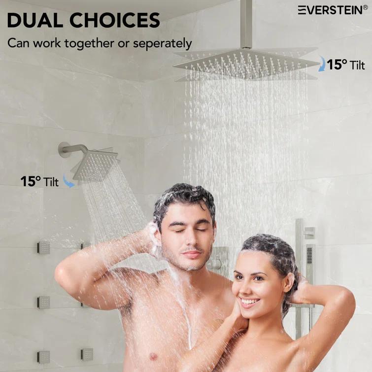 DualJetSpa 15-Spray Patterns 16" & 6" Dual Shower Head, Shower FaucetSystem with Thermostatic Rough-in Valve and Body Jets