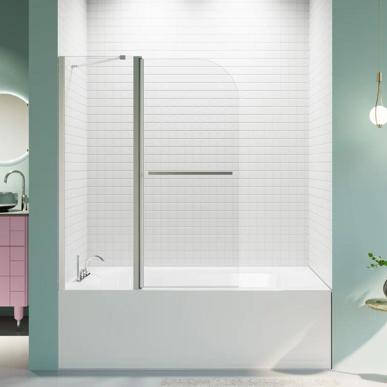 Tryimagine 43 In. W * 58 In. H Frameless Folding Shower Doors For Bathtub, 1/4" (6Mm) Thick SGCC Tempered Glass Door, Bathroom Pivot Tub Glass Door CCNPPcc-W1552P173133