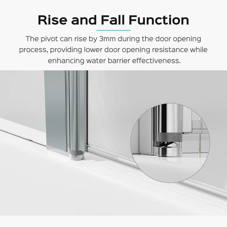 Tryimagine 43 In. W * 58 In. H Frameless Folding Shower Doors For Bathtub, 1/4" (6Mm) Thick SGCC Tempered Glass Door, Bathroom Pivot Tub Glass Door CCNPPcc-W1552P173133