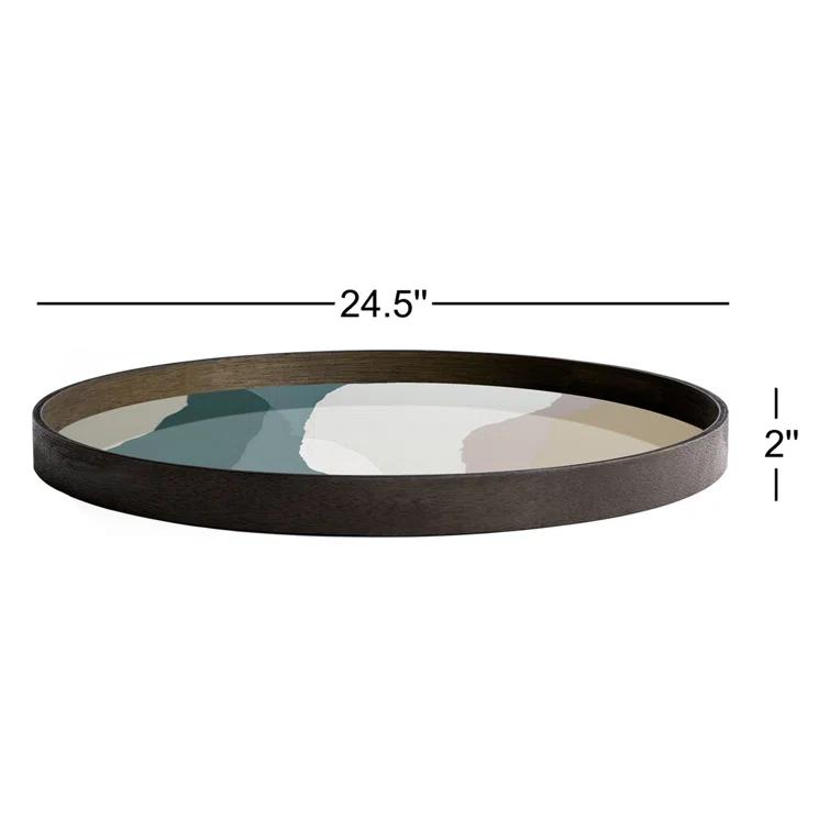 Slate Wabi Sabi Round Glass Tray with Autumn Tones, 24.5 Inch