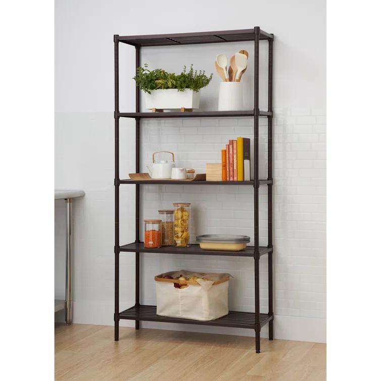 TRINITY Dark Bronze 5-Tier Steel Slat Shelving Unit (36 in. W x 72 in. H x 14 in. D)