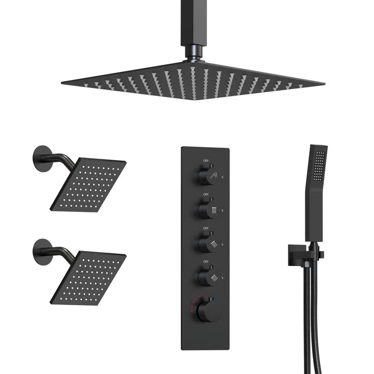 15-Spray Patterns 16" & 6" Triple Shower Heads, Shower FaucetSystem with Thermostatic Rough-in Valve