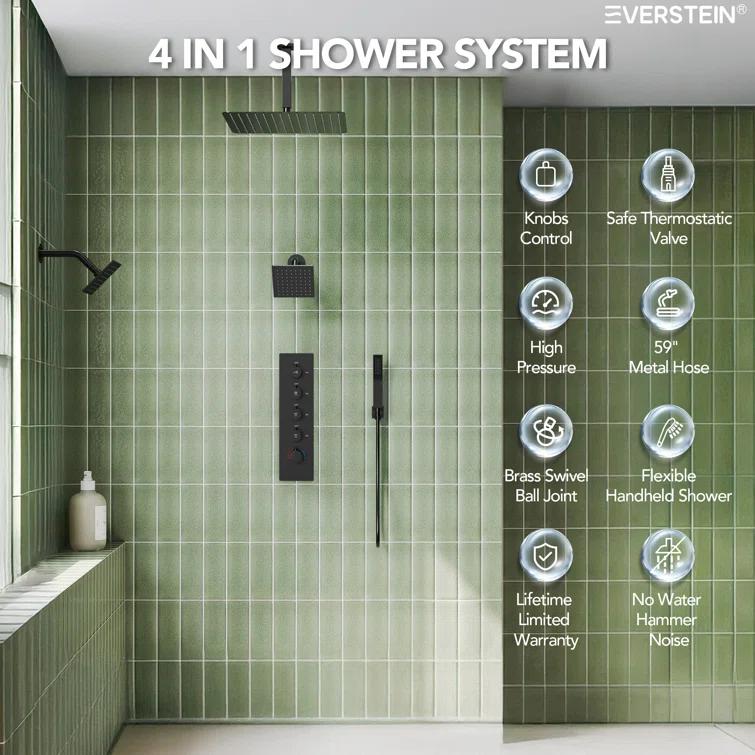 15-Spray Patterns 16" & 6" Triple Shower Heads, Shower FaucetSystem with Thermostatic Rough-in Valve