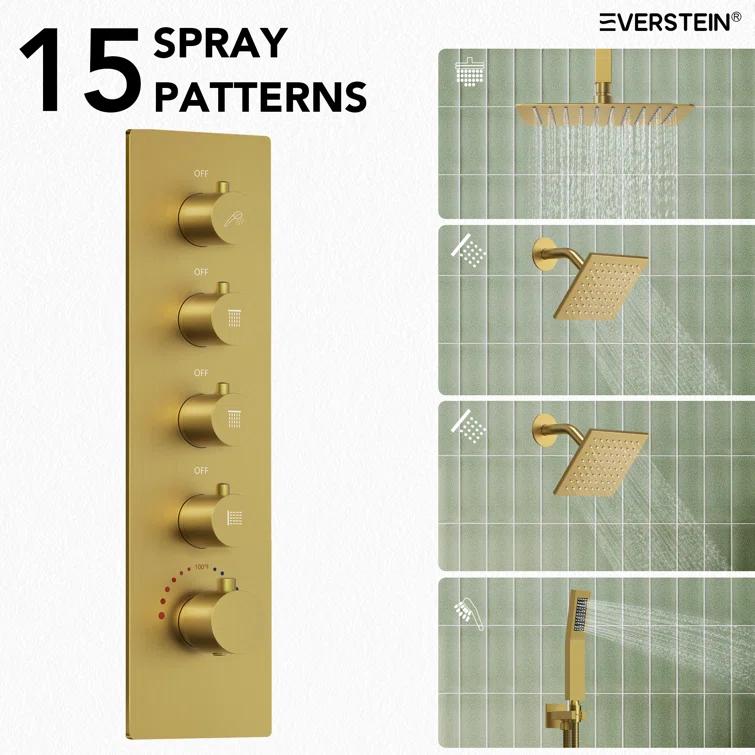 Thermostatic Shower Faucet 16" High-Pressure Triple Showerheads with Rough-In Valve