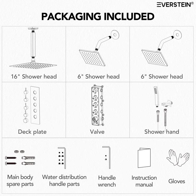 Thermostatic Shower Faucet 16" High-Pressure Triple Showerheads with Rough-In Valve