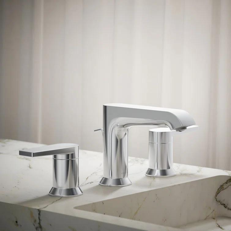 Kohler Hint Widespread Bathroom Faucet with Pop-Up Drain Assembly, 3 Hole 2-Handle Bathroom Sink Faucet, 1.2 gpm