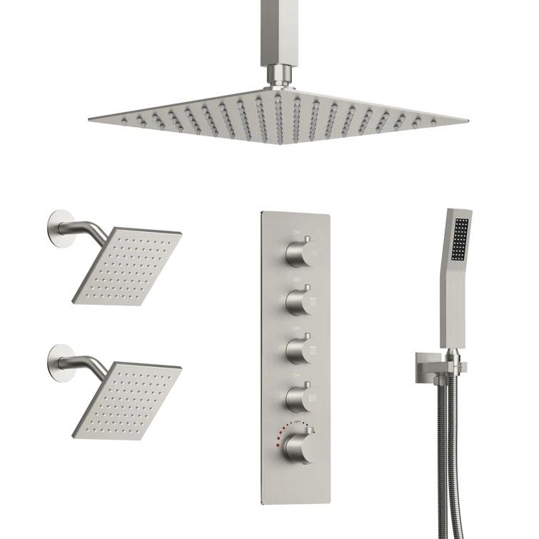 Thermostatic Shower Faucet 16" High-Pressure Triple Showerheads with Rough-In Valve