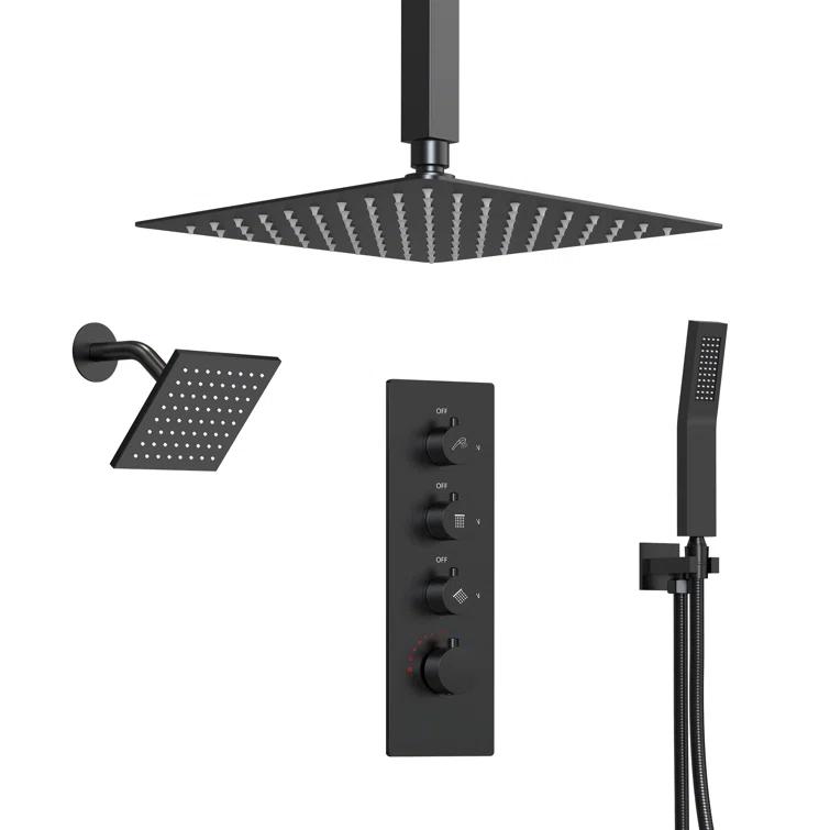 Thermostatic Shower Faucet System,16" & 6" Dual Shower Head with Rough-In Valve
