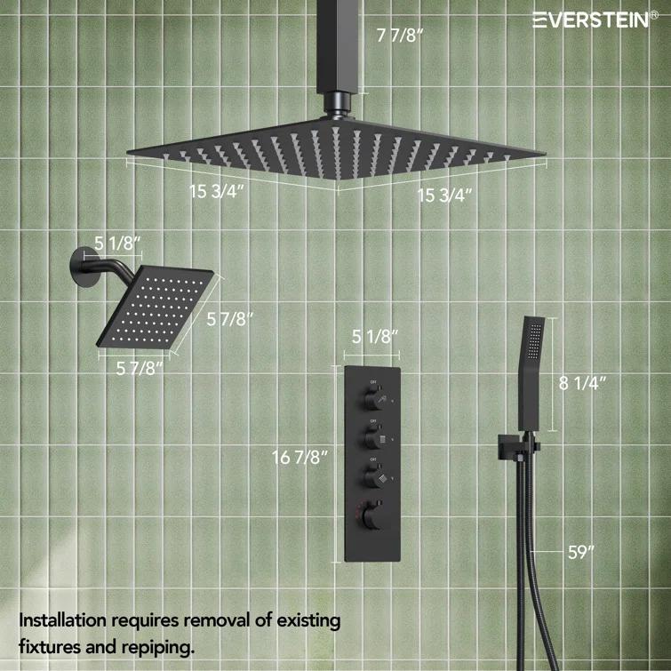 Thermostatic Shower Faucet System,16" & 6" Dual Shower Head with Rough-In Valve