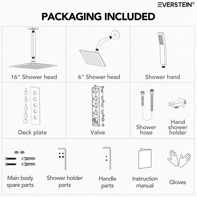 Thermostatic Shower Faucet System,16" & 6" Dual Shower Head with Rough-In Valve