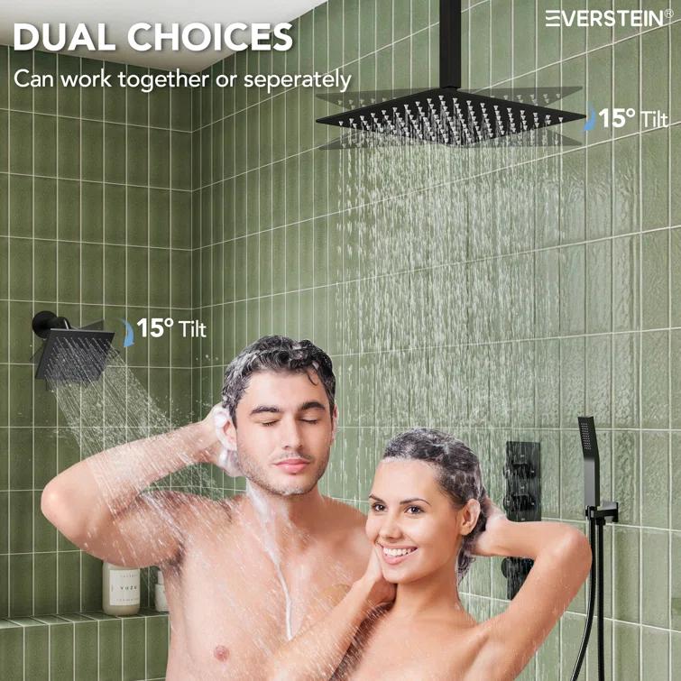 Thermostatic Shower Faucet System,16" & 6" Dual Shower Head with Rough-In Valve