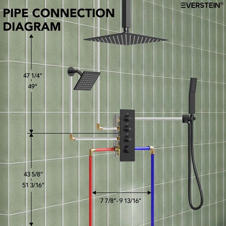 Thermostatic Shower Faucet System,16" & 6" Dual Shower Head with Rough-In Valve