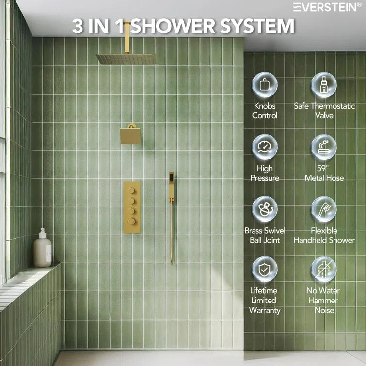 Thermostatic Shower Faucet System,16" & 6" Dual Shower Head with Rough-In Valve