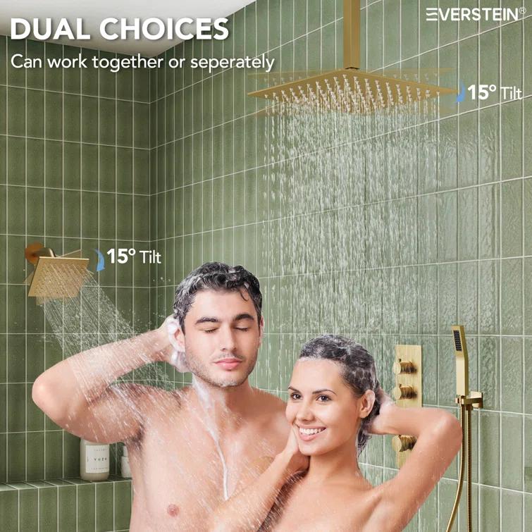 Thermostatic Shower Faucet System,16" & 6" Dual Shower Head with Rough-In Valve