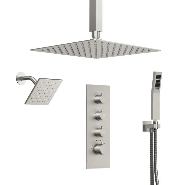 Thermostatic Shower Faucet System,16" & 6" Dual Shower Head with Rough-In Valve