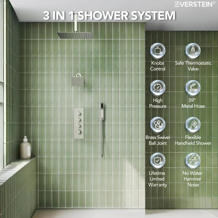 Thermostatic Shower Faucet System,16" & 6" Dual Shower Head with Rough-In Valve