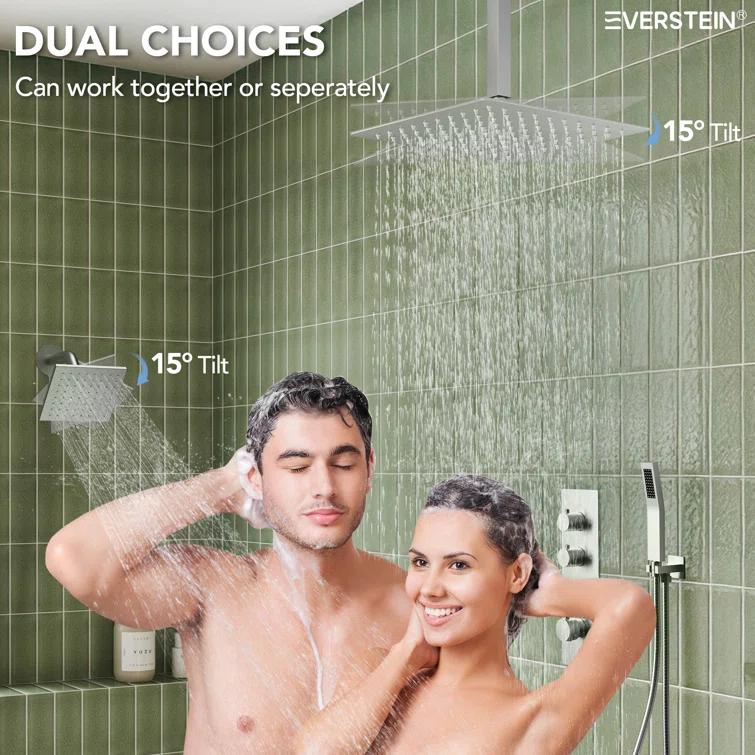 Thermostatic Shower Faucet System,16" & 6" Dual Shower Head with Rough-In Valve