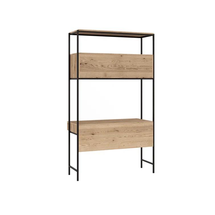 Ambrose Cream Oak and Champagne Gold Modular Wall Desk with Drawers