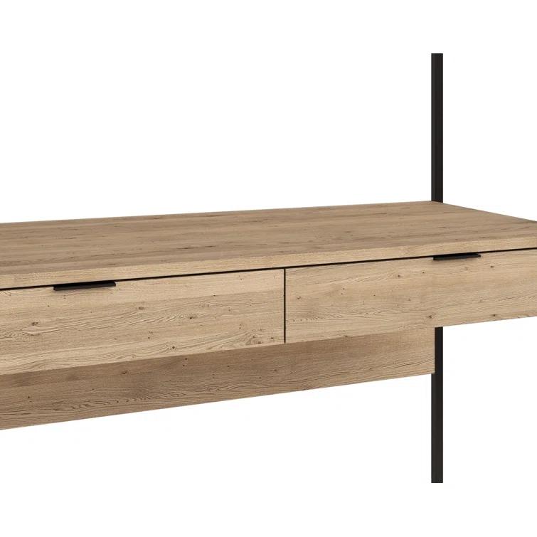 Ambrose Cream Oak and Champagne Gold Modular Wall Desk with Drawers