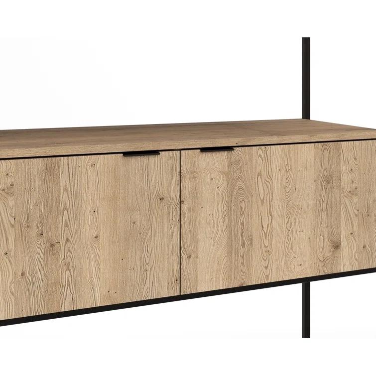 Ambrose Cream Oak and Champagne Gold Modular Wall Desk with Drawers