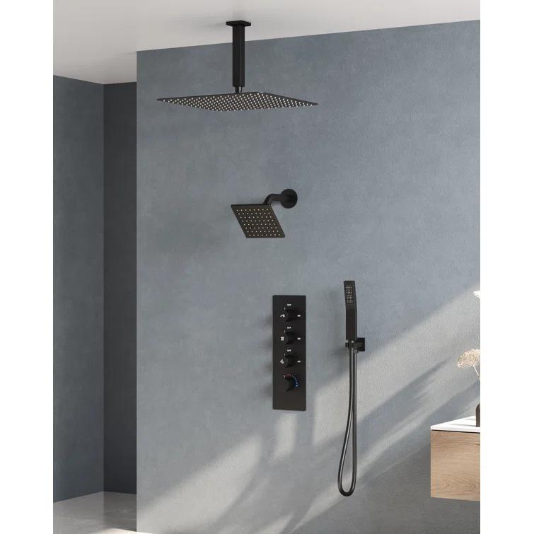 Thermostatic Shower Faucet System,16" & 6" Dual Shower Head with Rough-In Valve