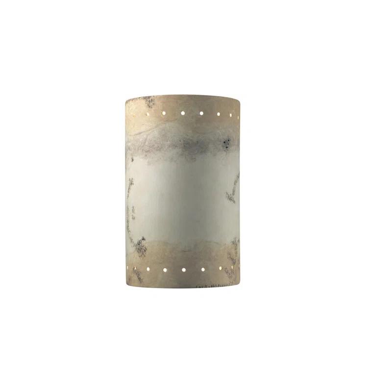Greco Travertine Cylinder Outdoor Wall Sconce with Dimmable LED
