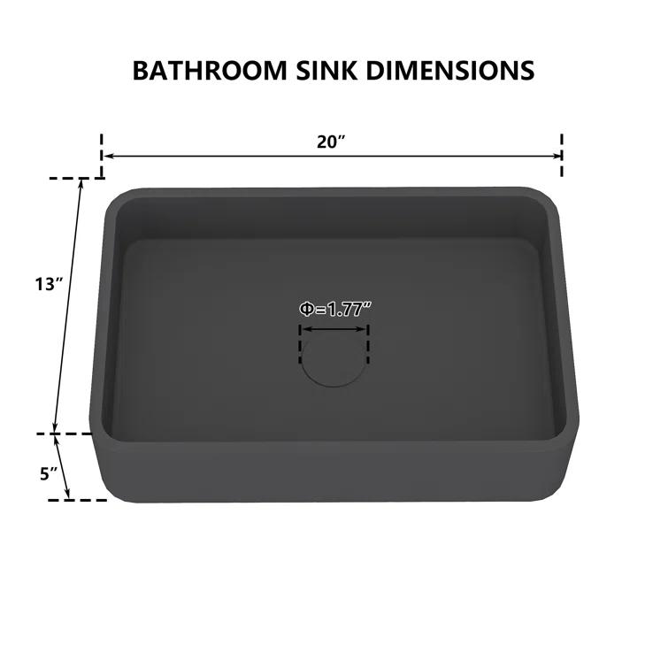 CASAINC Maple 12.79'' Concrete Rectangular Bathroom Sink