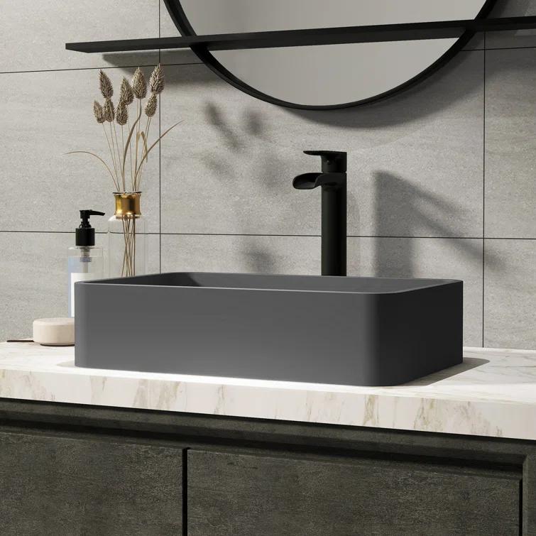 CASAINC Maple 12.79'' Concrete Rectangular Bathroom Sink