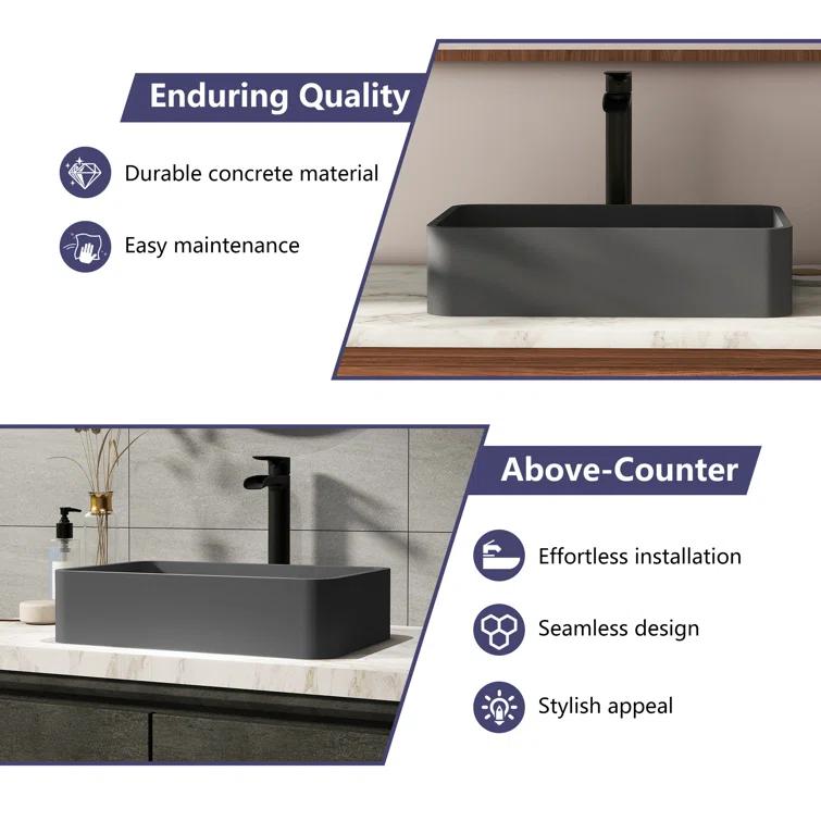 CASAINC Maple 12.79'' Concrete Rectangular Bathroom Sink