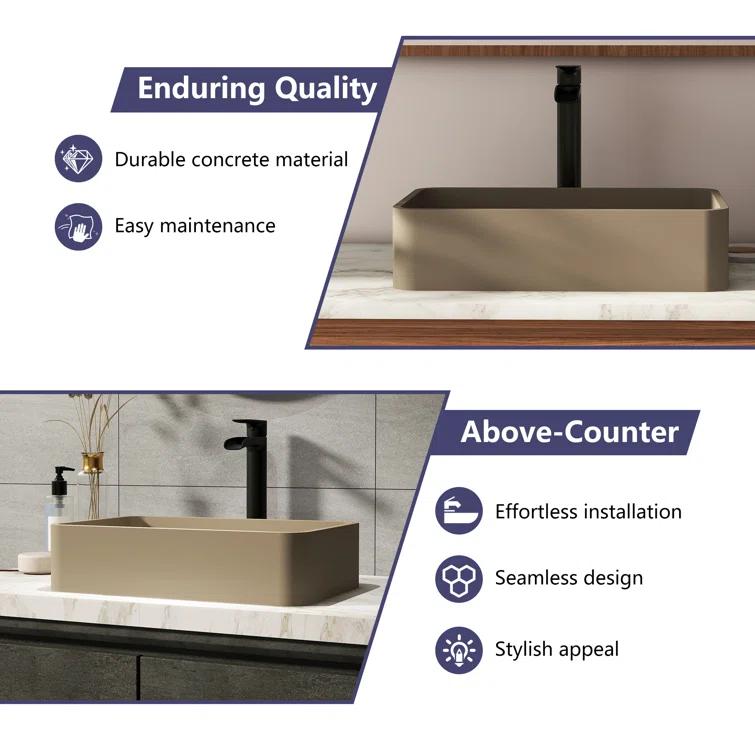 CASAINC Maple 12.79'' Concrete Rectangular Bathroom Sink