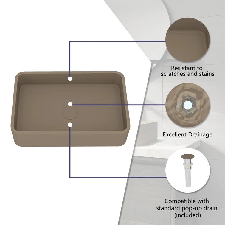 CASAINC Maple 12.79'' Concrete Rectangular Bathroom Sink
