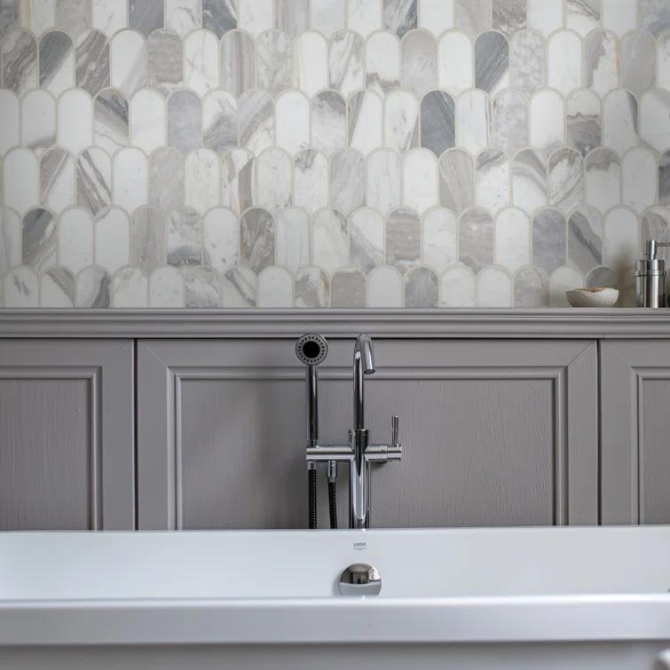 Edessa Scallop 12" x 13" Polished Marble Mosaic Floor and Wall Tile