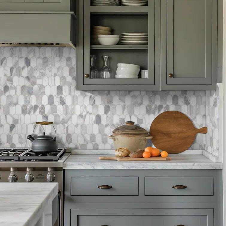 Edessa Scallop 12" x 13" Polished Marble Mosaic Floor and Wall Tile