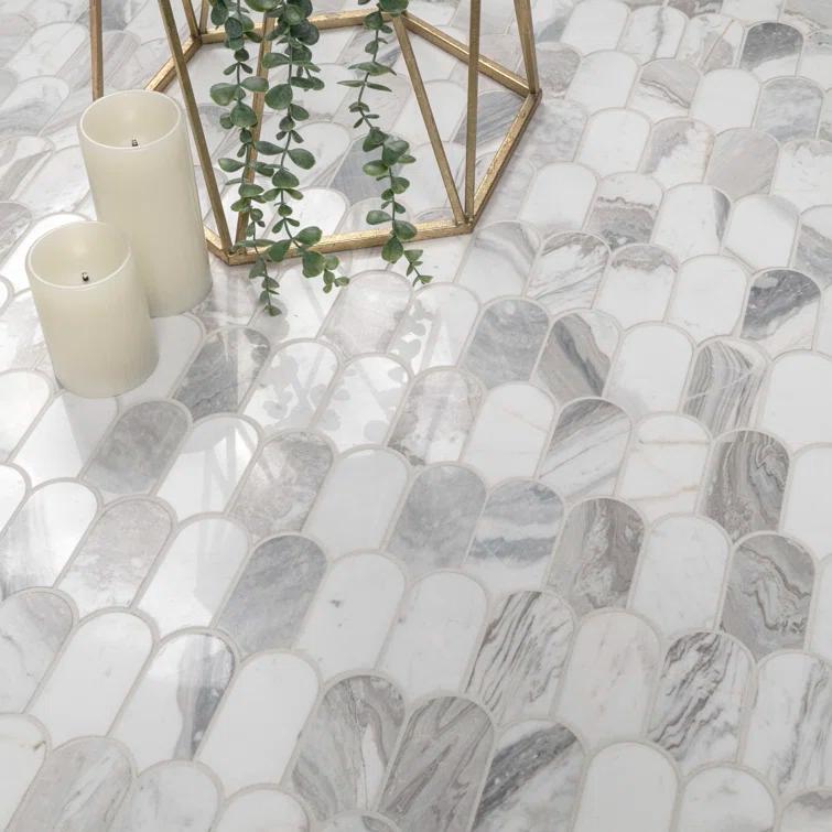 Edessa Scallop 12" x 13" Polished Marble Mosaic Floor and Wall Tile