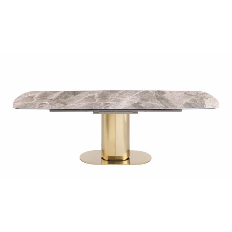 Dining Set w/ Extendable Marbleized Ceramic Table & 2Tone Chairs w/ Golden Accents