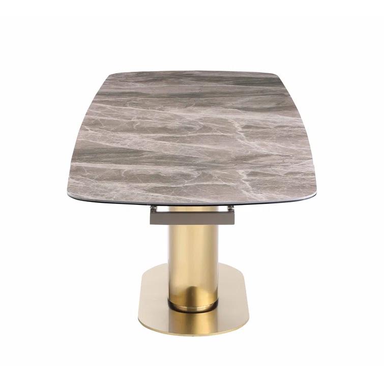Dining Set w/ Extendable Marbleized Ceramic Table & 2Tone Chairs w/ Golden Accents