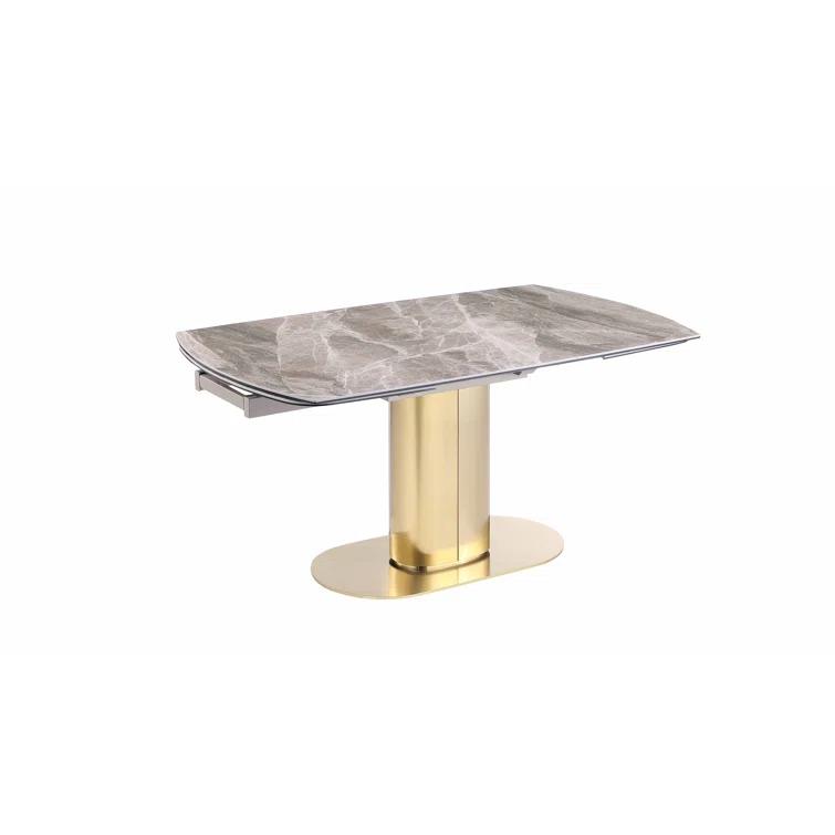 Dining Set w/ Extendable Marbleized Ceramic Table & 2Tone Chairs w/ Golden Accents