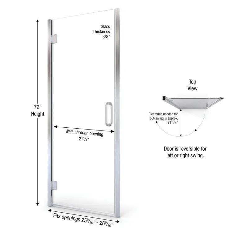Coppia 26" x 72" Hinged Framed Shower Door
