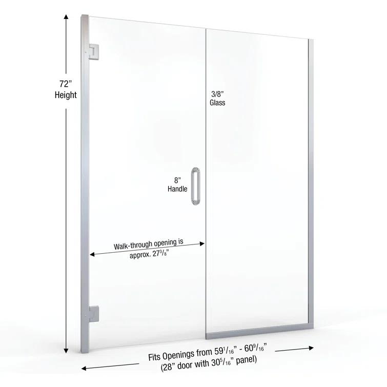 Coppia 60" W x 72" H Frameless Shower Door