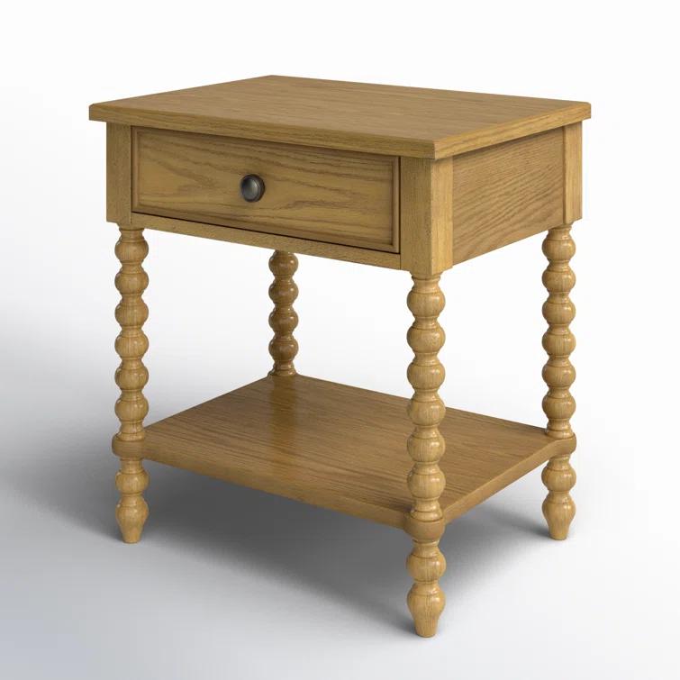 Beckett Turned Wood Spindle Nightstand with Drawer & Shelf