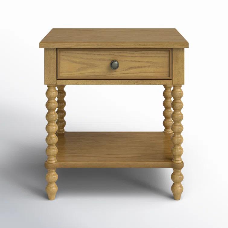Beckett Turned Wood Spindle Nightstand with Drawer & Shelf
