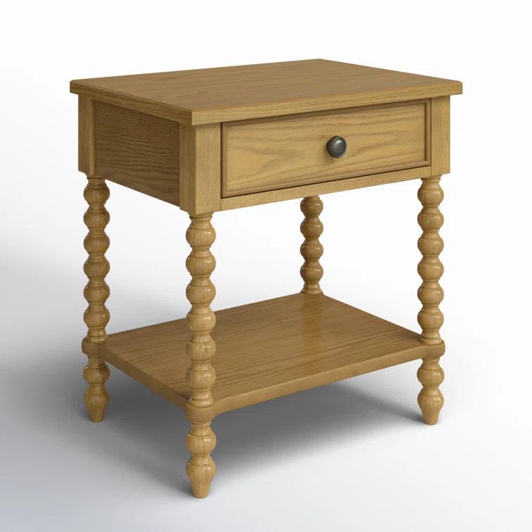 Beckett Turned Wood Spindle Nightstand with Drawer & Shelf