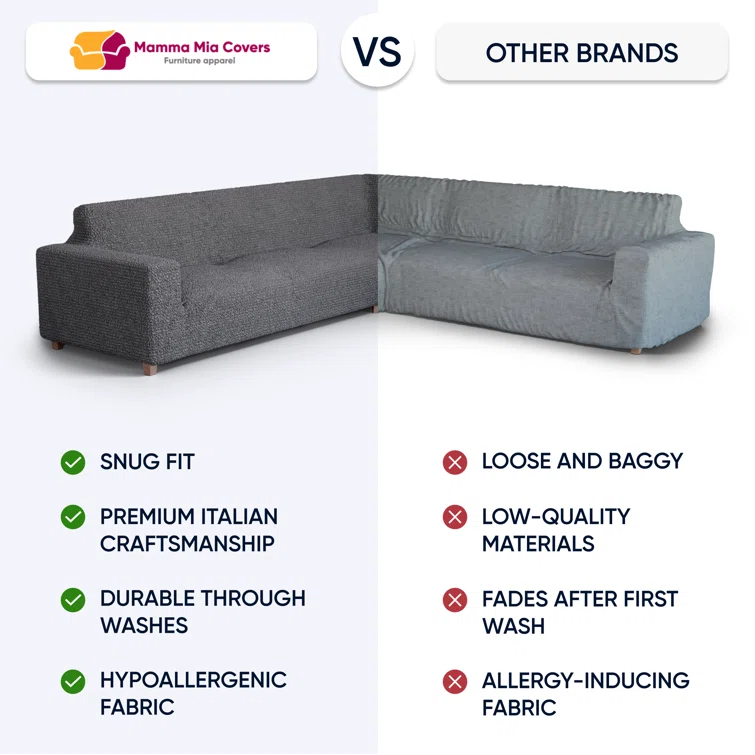 Stretchy Slipcover for Corner Sofa - Easy to Clean & Durable - Microfibra Collection