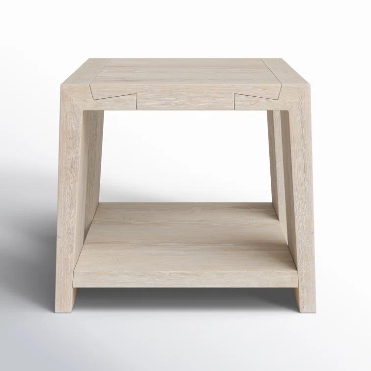 Tan Solid Oak Rectangular End Table with Shelf