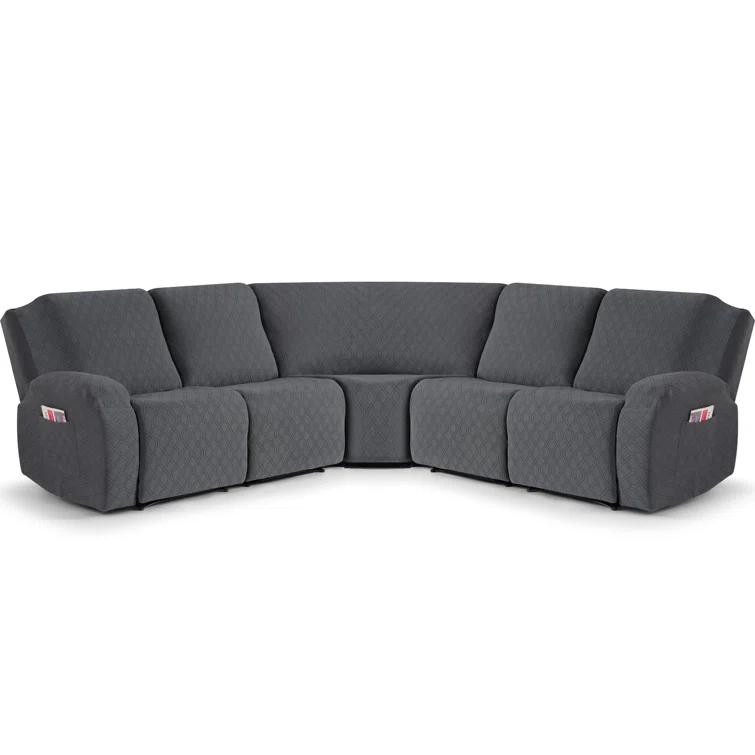 5-Pieces Recliner Corner Sectional Sofa Slipcovers- Oversized Box Cushion Reclining Sofa Covers for L Shaped Couch with Pockets ( 5 Seater)