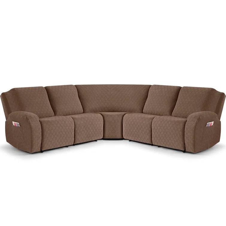 5-Pieces Recliner Corner Sectional Sofa Slipcovers- Oversized Box Cushion Reclining Sofa Covers for L Shaped Couch with Pockets ( 5 Seater)