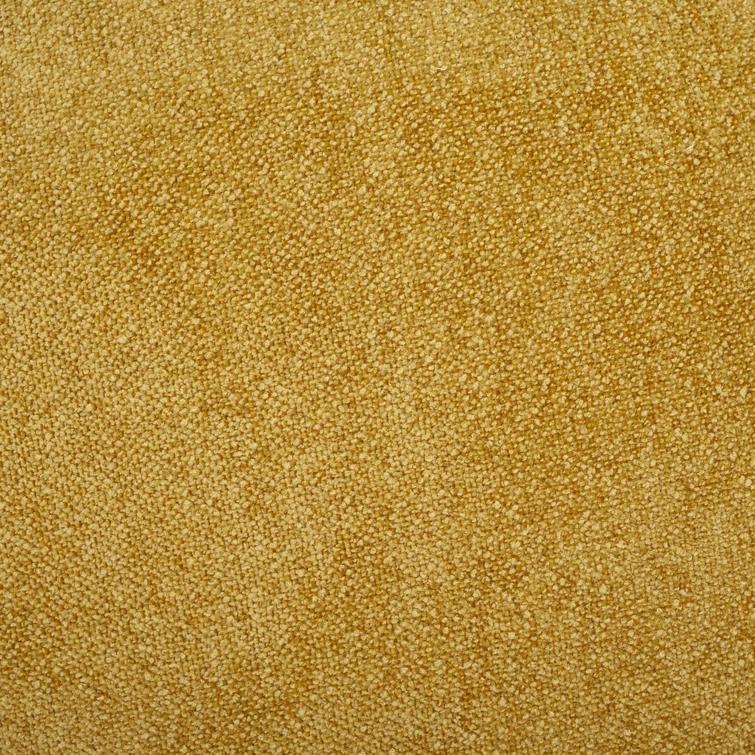 Mustard Yellow Upholstered Round Ottoman with Solid Wood Base