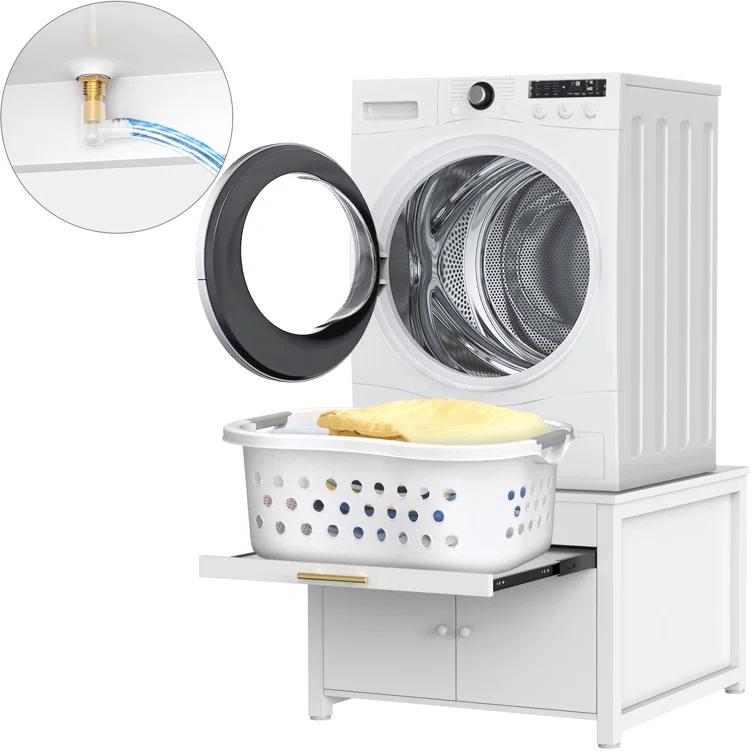 Washer Dryer Laundry Pedestal 29" Universal Fit Anti-Vibration Stand with Built-in Drain Pan + Hose