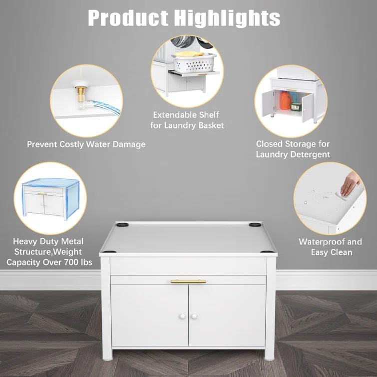 Washer Dryer Laundry Pedestal 29" Universal Fit Anti-Vibration Stand with Built-in Drain Pan + Hose