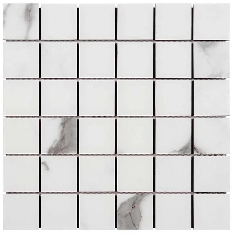 Saroshi Statuario Valley 11.81 in. x 11.81 in. Matte Porcelain Floor and Wall Mosaic Tile (0.96 sq. ft./Each)